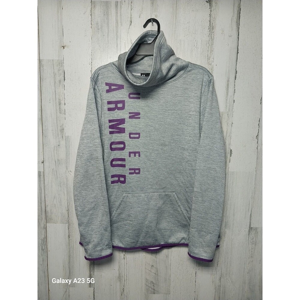 Under Armour Women's XL Gray With Purple Logo Cowl Neck Pullover